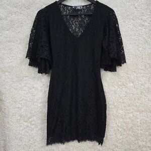 Whimsigoth Lace Mini Dress Black Flare Sleeve Fairycore Goth Womens